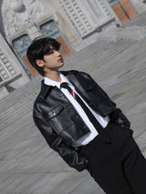 3 TAP French Leather Crop Shirt Jacket (2color)