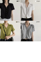 ロックカラースナップショートスリーブカーディガン / Lock Collar Snap Short-Sleeved Cardigan
