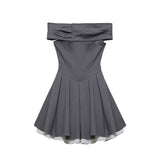 Off-the-shoulder flared mini dress