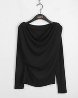 トーエンドレープシャーリングオフショルダー長袖Tシャツ