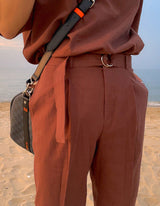 Kant Linen Belt Banding Slacks (3color) (6567597178998)