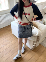 チェリーレタリング配色ナグランニットTシャツ / Cherish Lettering Color Matching Nagrang Knit T-shirt