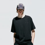 リブボールドネックピアストTシャツ / rib bold neck pierced t-shirt black