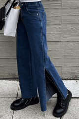 ワイドフィットスリットミディアムブルーデニムパンツ/WIDE FIT SLIT MEDIUM BLUE DENIM PANTS [16634]