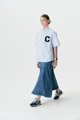 Cパッチユニセックス半袖オクスフォードシャツ / C Patch Short-Sleeved Unisex Sky blue Oxford Shirt