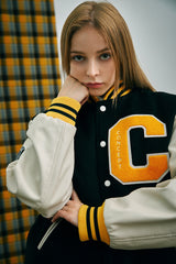 Big Patch Black Ivory Baseball Jacket / Varsity Jacket