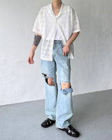 SIメッシュショートスリーブシャツカーディガン / SI mesh short-sleeved shirt cardigan (2 colors)