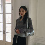 Nier angora fur color combination striped diagonal zipper slim long sleeve knit