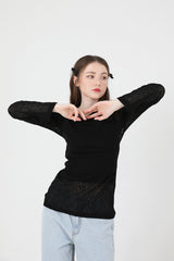 シースルーバックスリットロングスリーブニット / See-Throught Back Slit Long Sleeve Knit Black