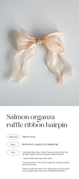 サーモンオーガンザラッフルリボンヘアピン
