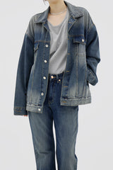 ジンチョンボクシーフィットデニムジャケット / deep blue over Fit Denim Jacket