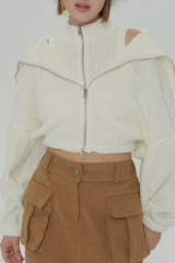  ZIPPER KNIT CARDIGAN SET / IVORY