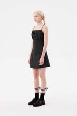 チェリーシャーリングノースリーブミニドレス / CHERRY SHIRRING SLEEVELESS MINI DRESS [CHARCOAL]