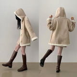 Unexpected loose fit hooded suede jacket tteokbokki coat
