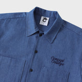 ベースボール刺繍ユニセックス半袖シャツ / Baseball Grand Embroidery Short-Sleeved Unisex Denim Shirt