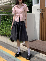 ラインロール半そでシャツ/ Epik line rolled semi-cropped short-sleeved shirt