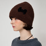 FLUFFY RIBBON BEANIE, BROWN