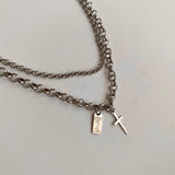 ボールドクロス2ラインチェーンチョーカーネックレス / vop Bold Cross Two-Line Chain Choker Necklace