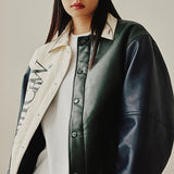 ビーガンレザーバーシティジャケット/VEGAN LEATHER VARSITY JACKET_NAVY