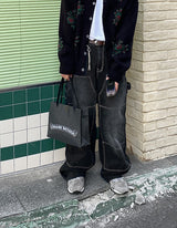 No.0372 double knee black denim wide PT