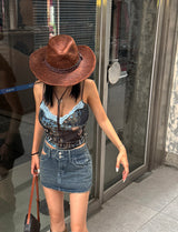 Cutting Lowrise Denim Miniskirt