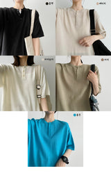 オーサムヘンリーネックショートスリーブニットウェア/. Awesome Henry neck Short-sleeved Knitwear