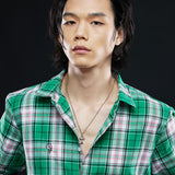 オーバーフィット格子縞チェックシャツ/OVERFIT PLAID CHECK SHIRT-GREEN+PINK