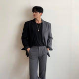 Contrast-Toned Blazer and Straight Pants Set (6684830924918)