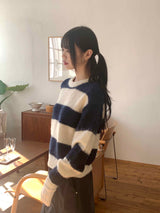 マヨウールストライプアンゴラセミクロップニット