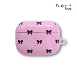 ビンテージブラックリボンエアポッズケース / vintage black ribbon airpods case (pink)