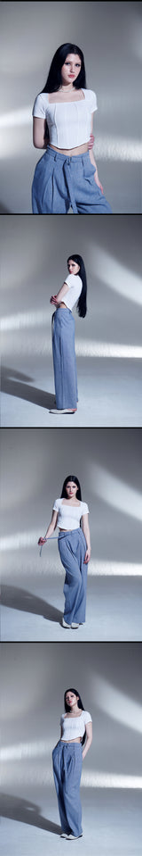 リネンベルトワンタックワイドパンツ / LINEN BELT ONE-TUCK WIDE PANTS (BL)