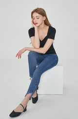 スパンデックススリットヘムスキニージーンズ/SPANDEX SLIT HEM SKINNY JEAN [6878]
