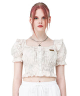 PUFF SLEEVE RUFFLE CROP SHIRT (6584943018102)