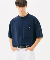 ONE POCKET MINIMAL COLLAR OVERFIT SHIRT (NAVY) (6585497256054)