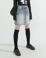 Damage Washing Denim Skirt