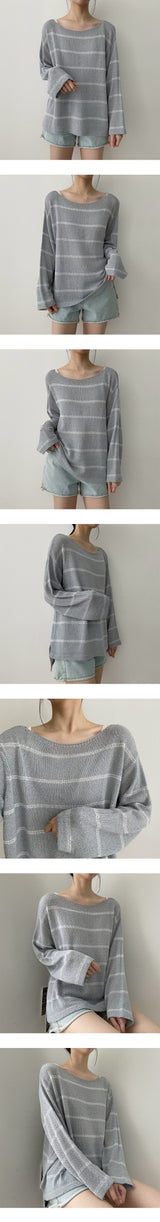 リンプルストライプブックルサマーロングスリーブニットウェア / Linple Stripe Bookle Summer Long-Sleeved Knitwear