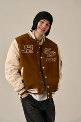 QUILTING POINT VARSITY JACKET - BROWN
