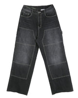 No.0372 double knee black denim wide PT