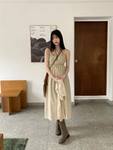 タイプスモーキングロングドレス長袖カーディガンセット / [2 SET] Type Smoking Long Dress Long-Sleeved Cardigan Set