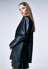 BLACK OVERSIZED VEGAN LEATHER JACKET ₩229,000 (6624221528182)