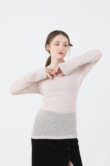 シースルーバックスリットロングスリーブニット / See-Throught Back Slit Long Sleeve Knit Beige