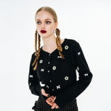 Round Neck Ribbon Cardigan [Black]