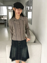 【MADE】生地ヴィンテージストライプレーススリムシャツ