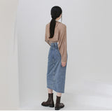 Crew Unbalanced Denim Long Skirt (6600188002422)