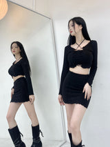 オッドストラップラインクロップT/796. Odd strap line crop T (2color)