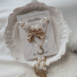 Princess Bow and Moon Layered Necklace - Gold Color