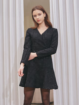 V-NECK FLARE TWEED ONEPIECE_BLACK (6638375272566)