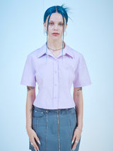 クロップショートスリーブコットンシャツ / CROP SHORT-SLEEVES COTTON SHIRTS(LAVENDER)