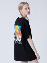 ハンバーガーTシャツ/[ENJOY YOUR MEAL] HAMBURGER 1/2 T-SHIRT_BLACK