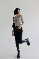 スリップブラックデニムパンツ/no.2330 slip black denim pants
